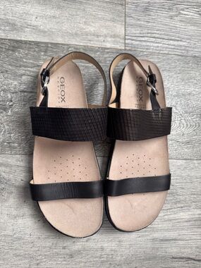 Geox Black Leather Two-Strap Slingback Sandals